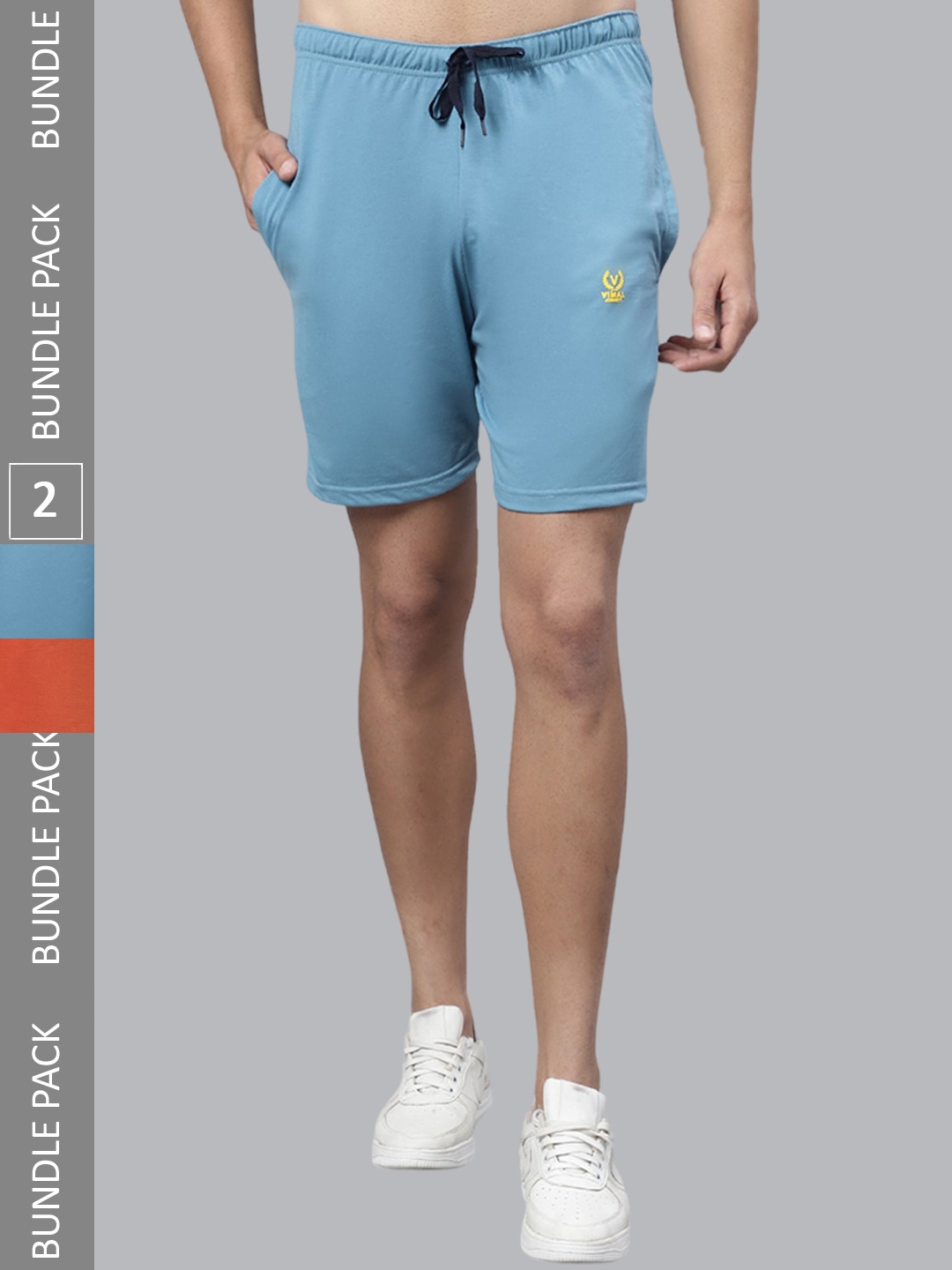 

MACK JONNEY Men Pack Of 2 Mid Rise Cotton Sports Shorts, Blue