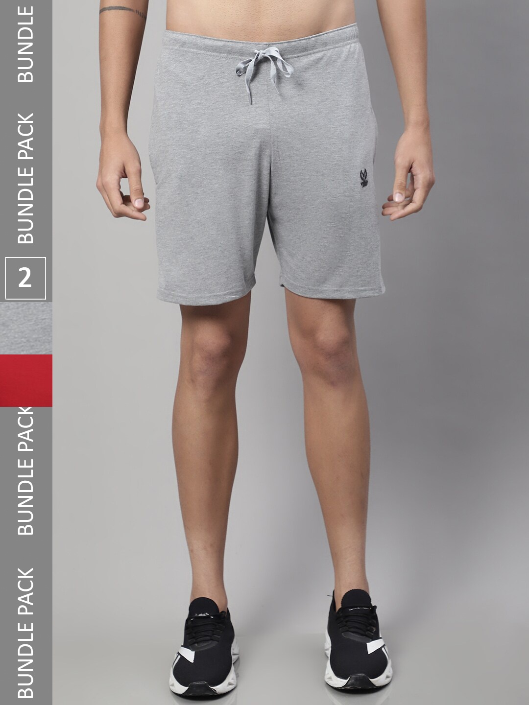 

VIMAL JONNEY Men Pack Of 2 Mid-Rise Cotton Sports Shorts, Grey