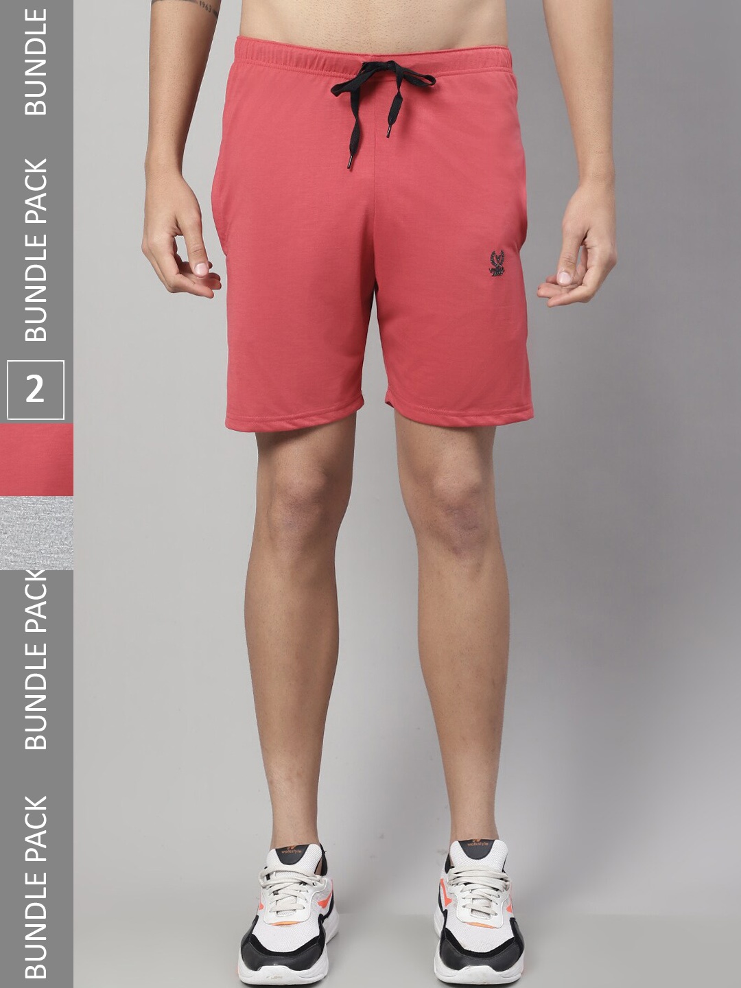 

MACK JONNEY Men Pack Of 2 Cotton Sports Shorts, Red