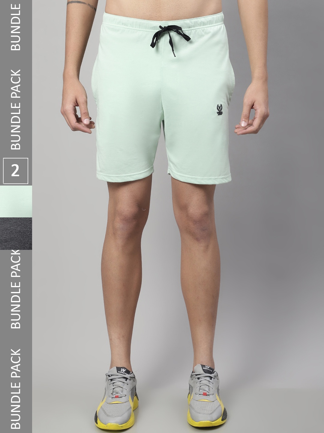 

MACK JONNEY Men Pack Of 2 Mid Rise Cotton Sports Shorts, Green
