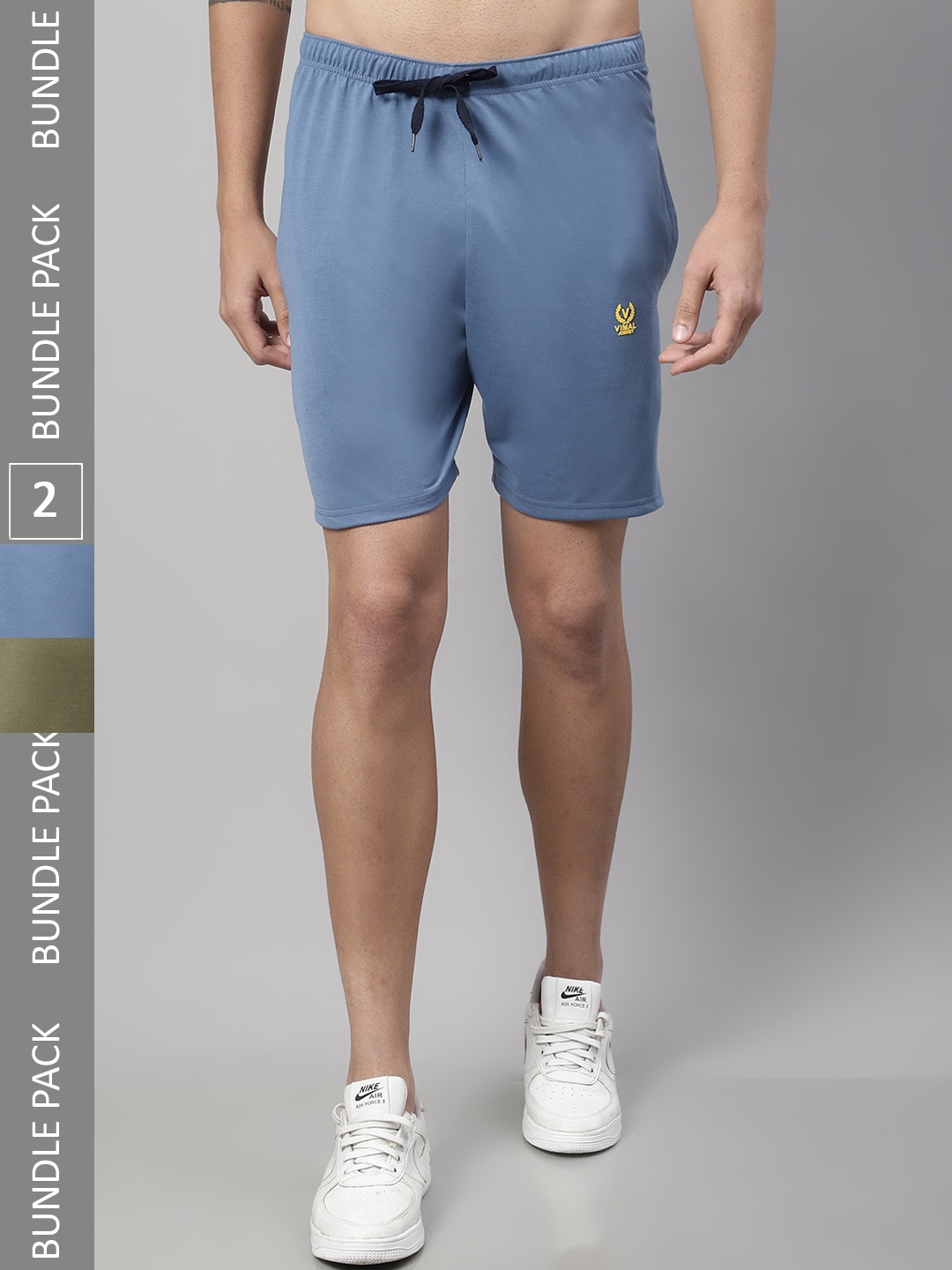 MACK JONNEY Men Pack Of 2 Cotton Sports Shorts, Blue