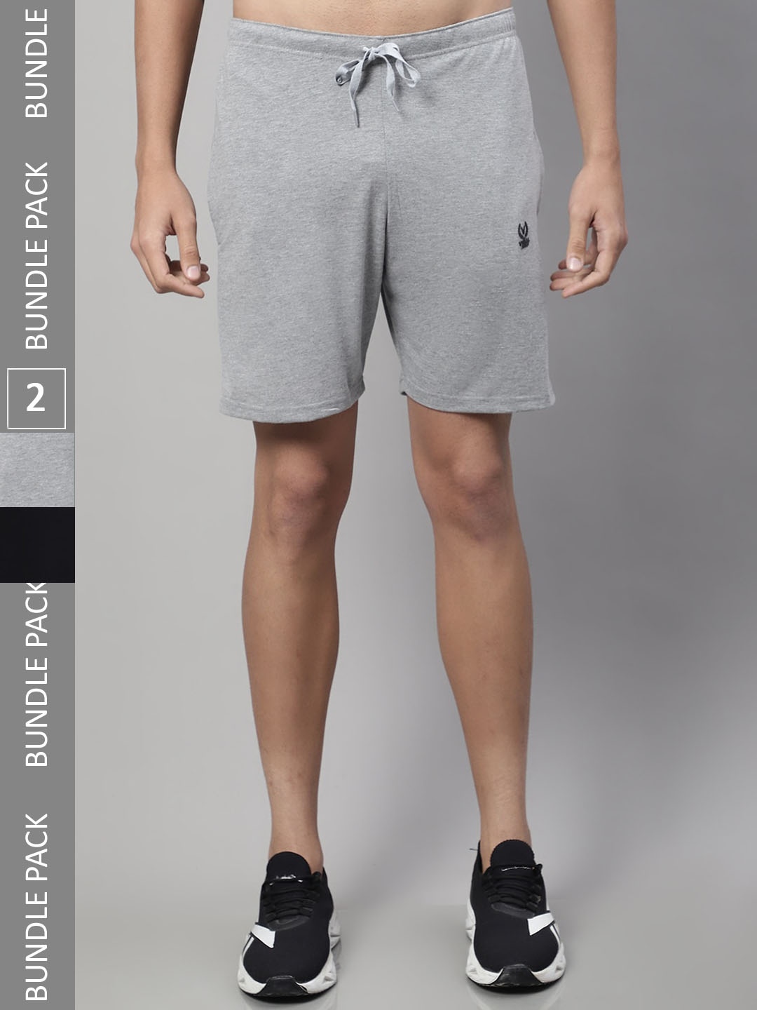 

MACK JONNEY Men Pack Of 2 Mid-Rise Cotton Sports Shorts, Grey