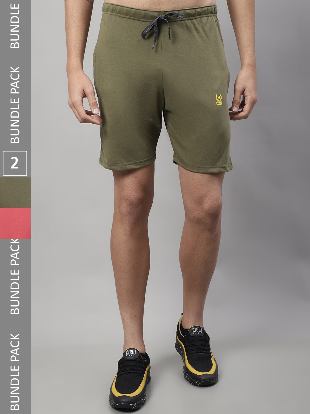 

MACK JONNEY Men Pack Of 2 Mid-Rise Cotton Sports Shorts, Green