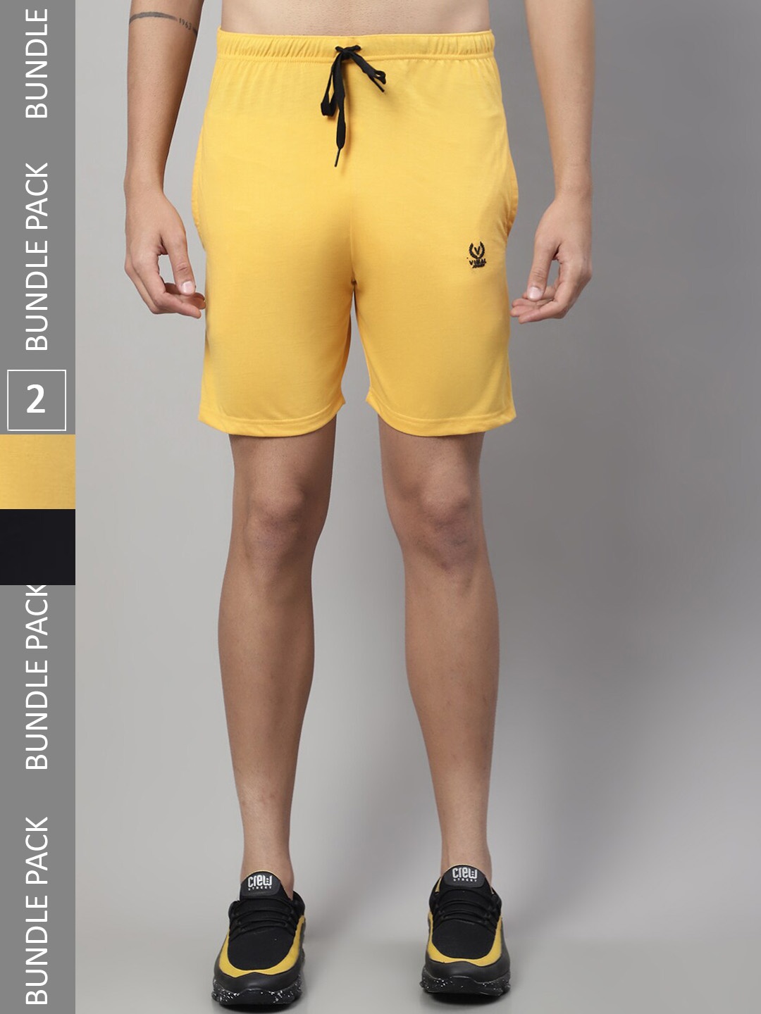 

MACK JONNEY Pack Of 2 Men Mid Rise Cotton Sports Shorts, Yellow