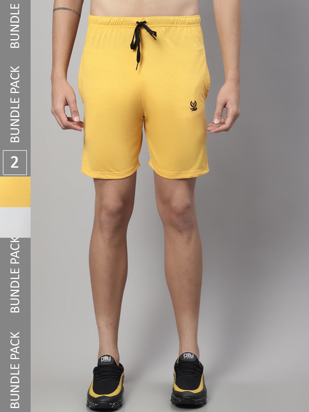 

VIMAL JONNEY Men Pack Of 2 Cotton Sports Shorts, Yellow