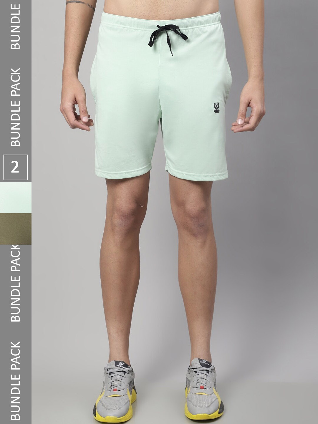 

MACK JONNEY Men Pack Of 2 Mid Rise Cotton Sports Shorts, Green
