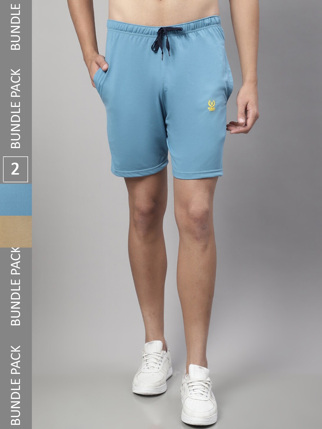 

VIMAL JONNEY Pack Of 2 Men Mid Rise Cotton Sports Shorts, Blue