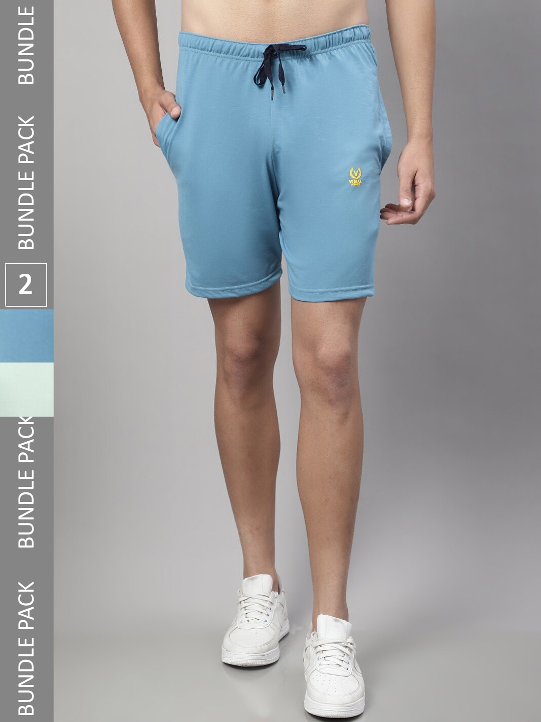 VIMAL JONNEY Pack Of 2 Men Mid Rise Cotton Sports Shorts, Blue