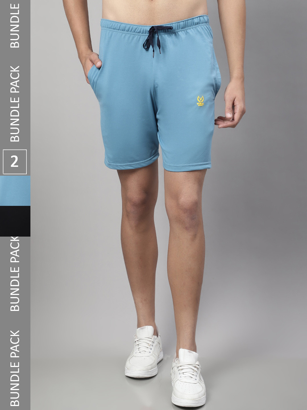

MACK JONNEY Men Pack of 2 Cotton Sports Shorts, Blue