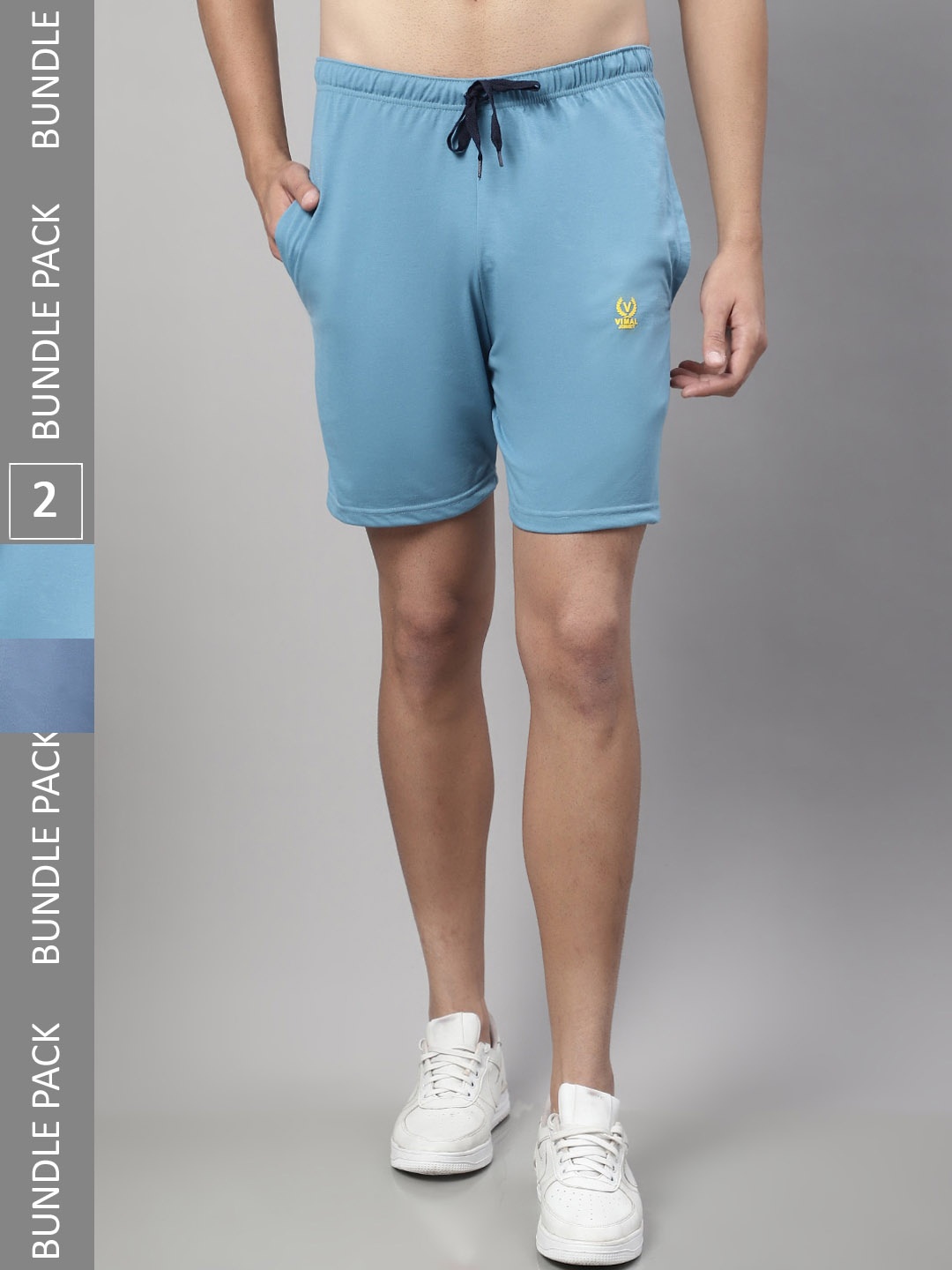 

MACK JONNEY Men Pack Of 2 Mid-Rise Casual Cotton Shorts, Blue