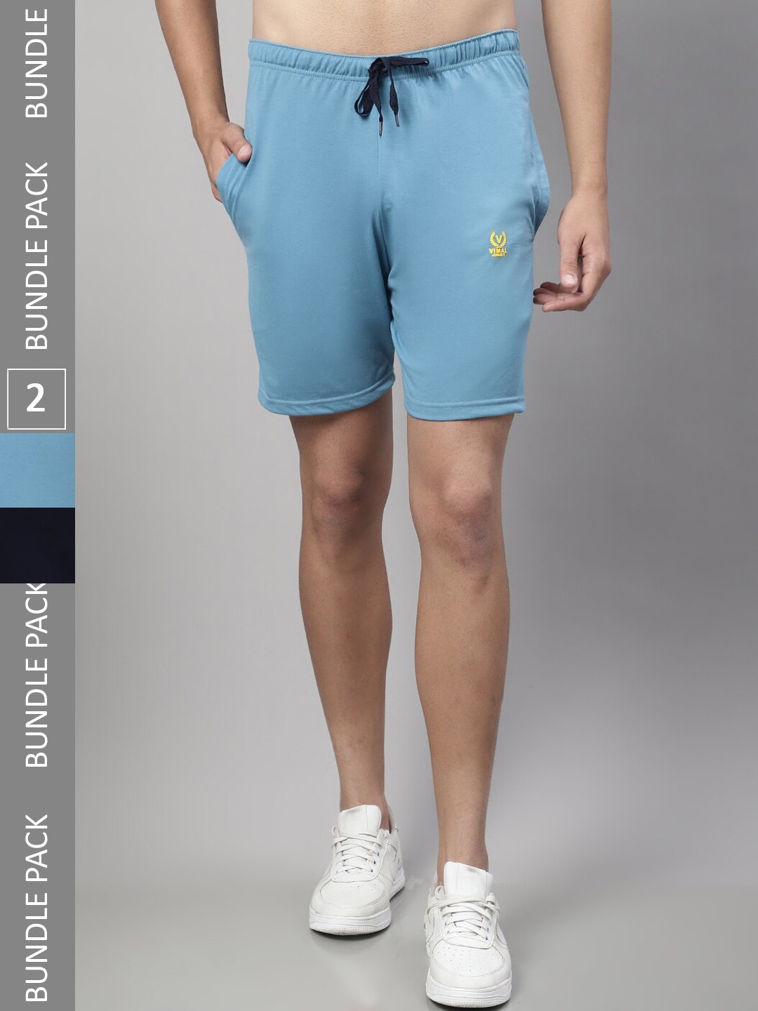 MACK JONNEY Pack of 2 Cotton Sports Shorts, Blue