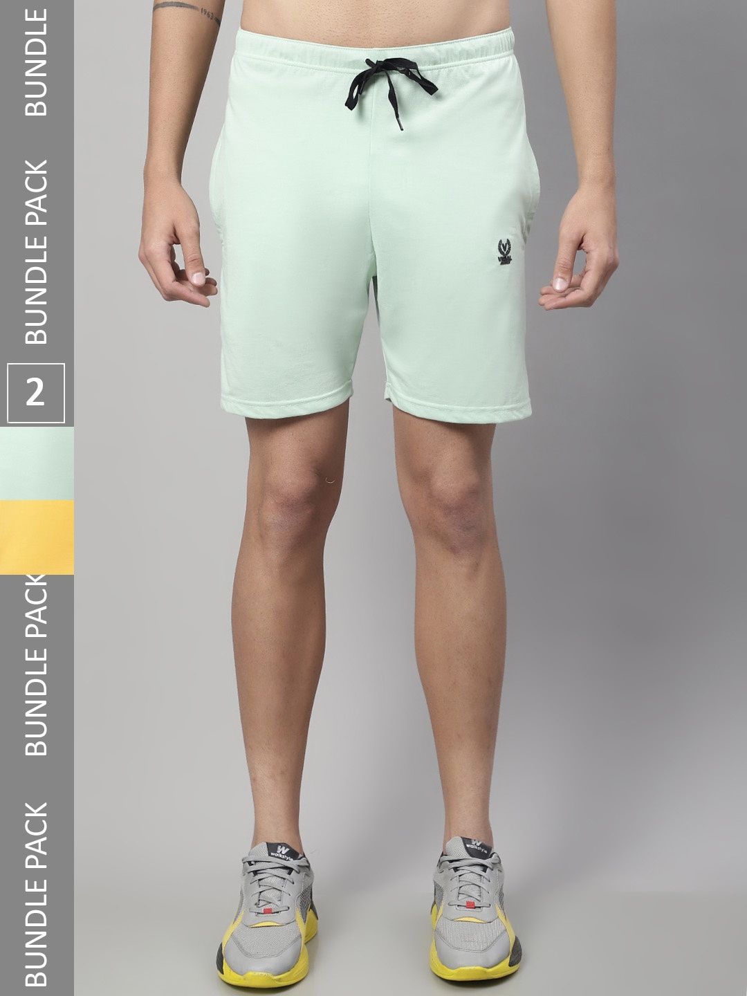 MACK JONNEY Men Pack Of 2 Mid-Rise Casual Cotton Shorts, Sea green