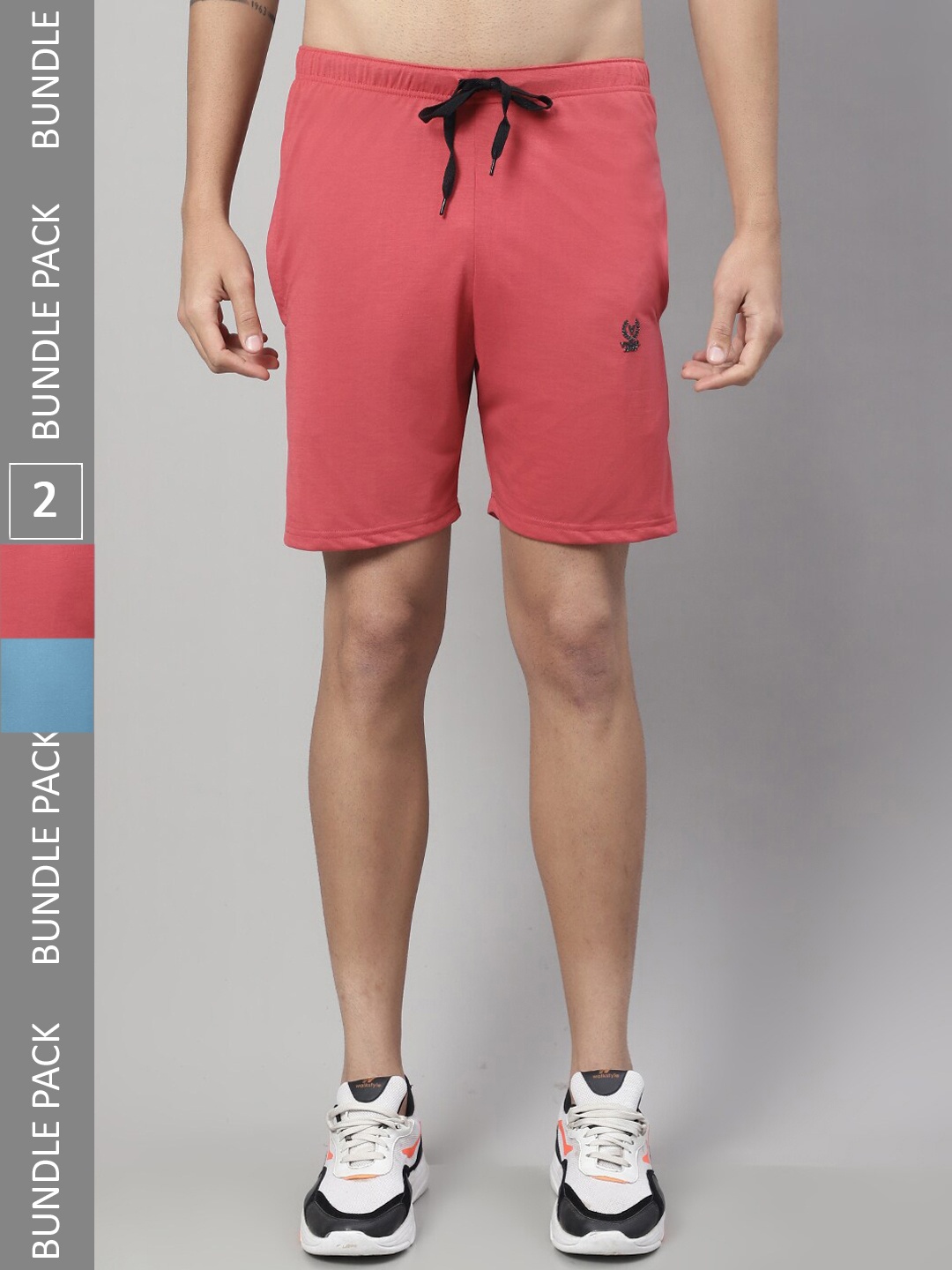 MACK JONNEY Men Pack Of 2 Mid-Rise Knitted Cotton Sports Shorts, Pink