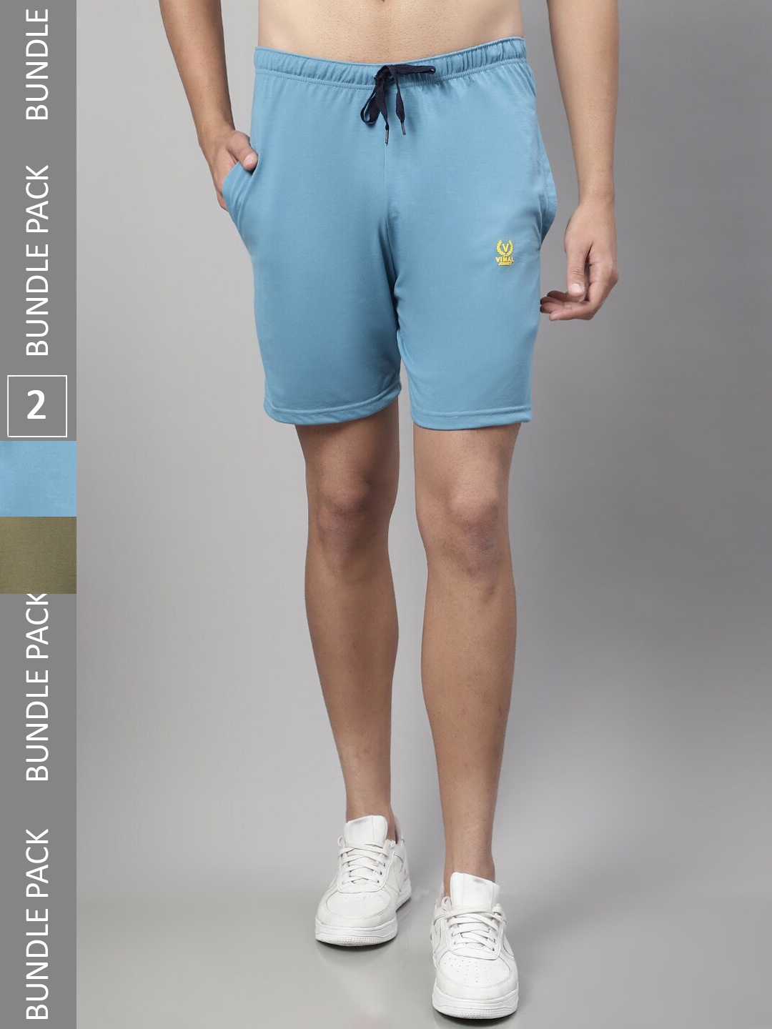 MACK JONNEY Men Pack Of 2 Mid Rise Cotton Sports Shorts, Blue