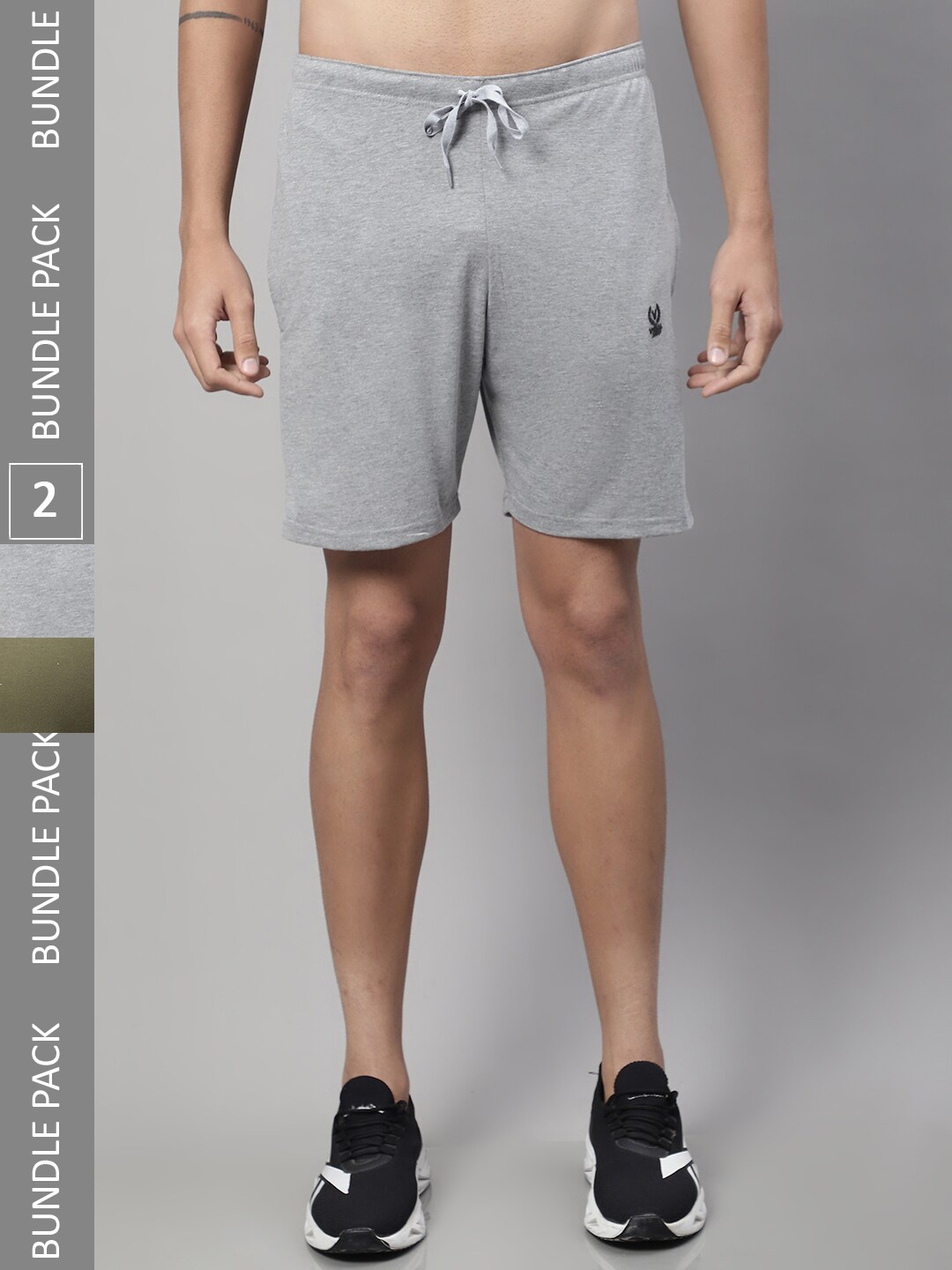 

MACK JONNEY Men Pack Of 2 Mid-Rise Knitted Cotton Sports Shorts, Grey