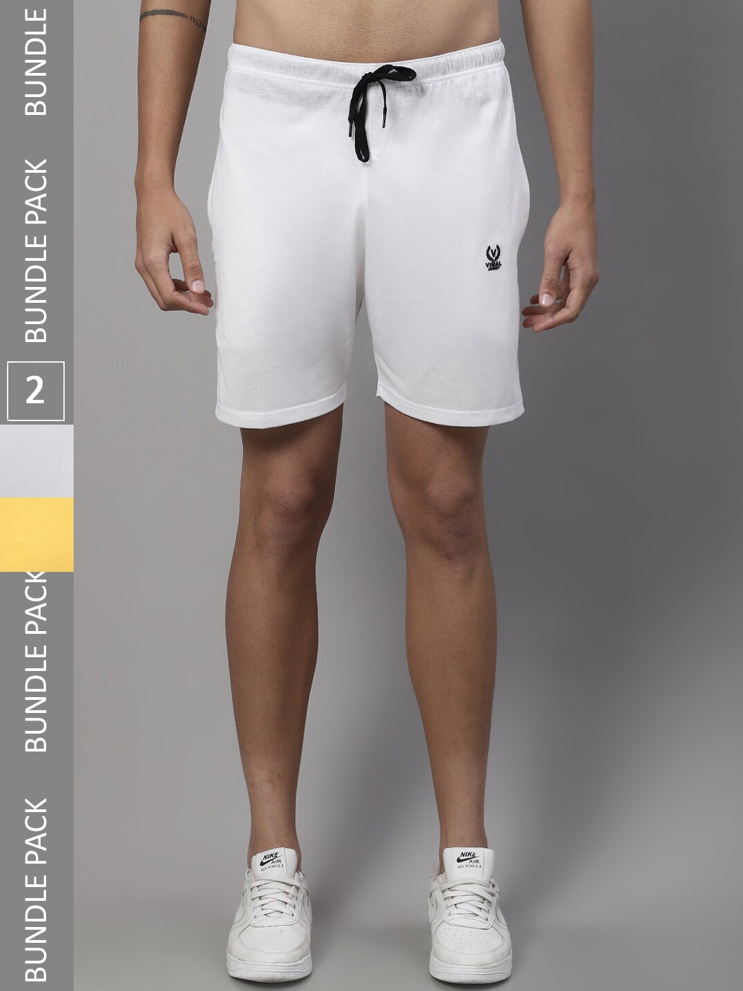 

MACK JONNEY Pack Of 2 Men Mid Rise Cotton Sports Shorts, White