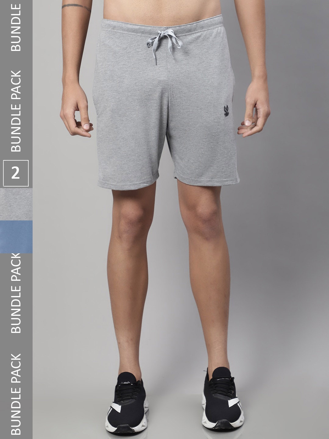

MACK JONNEY Men Pack Of 2 Cotton Sports Shorts, Grey