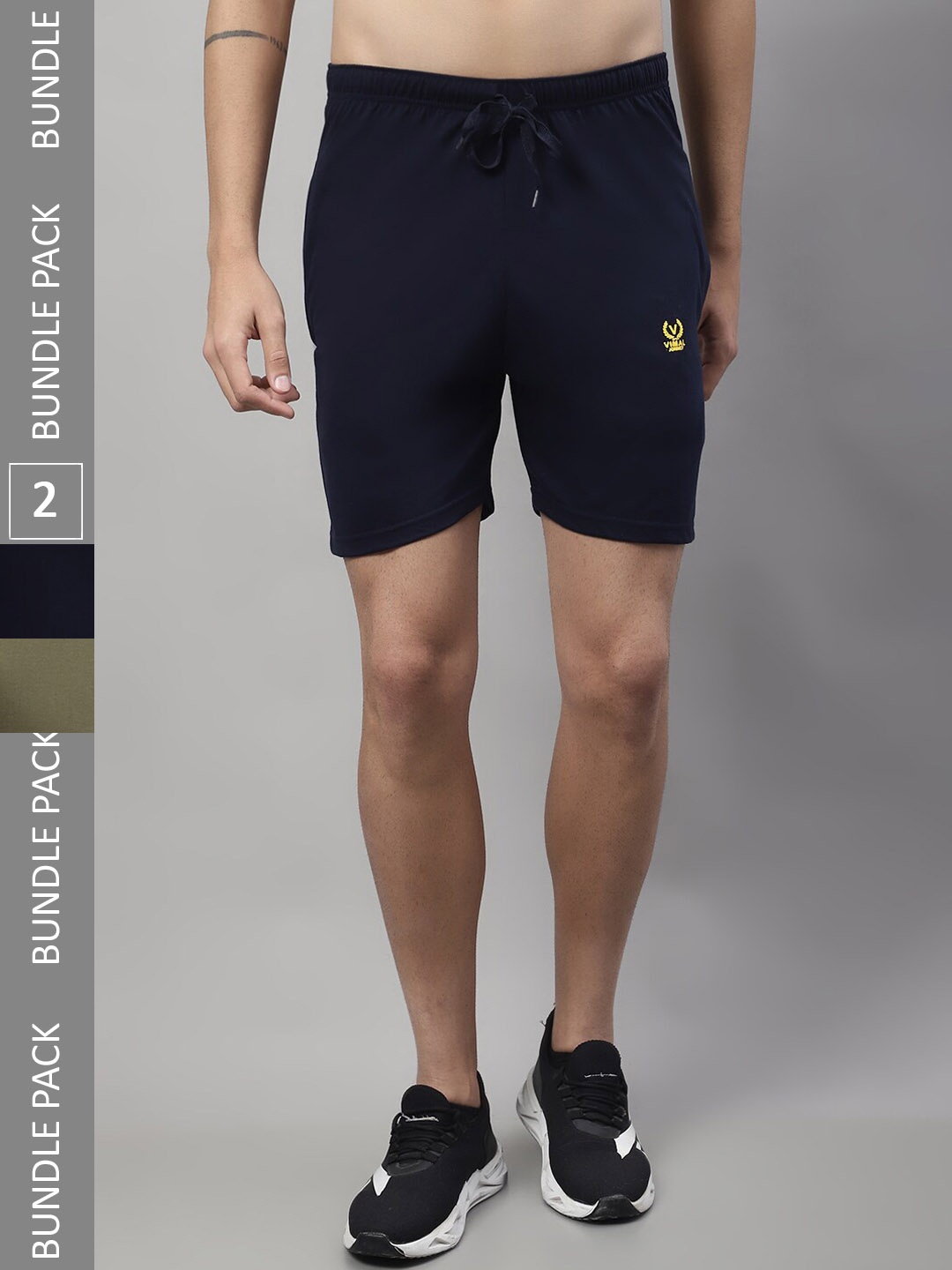 

MACK JONNEY Men Pack Of 2 Mid-Rise Knitted Cotton Sports Shorts, Olive