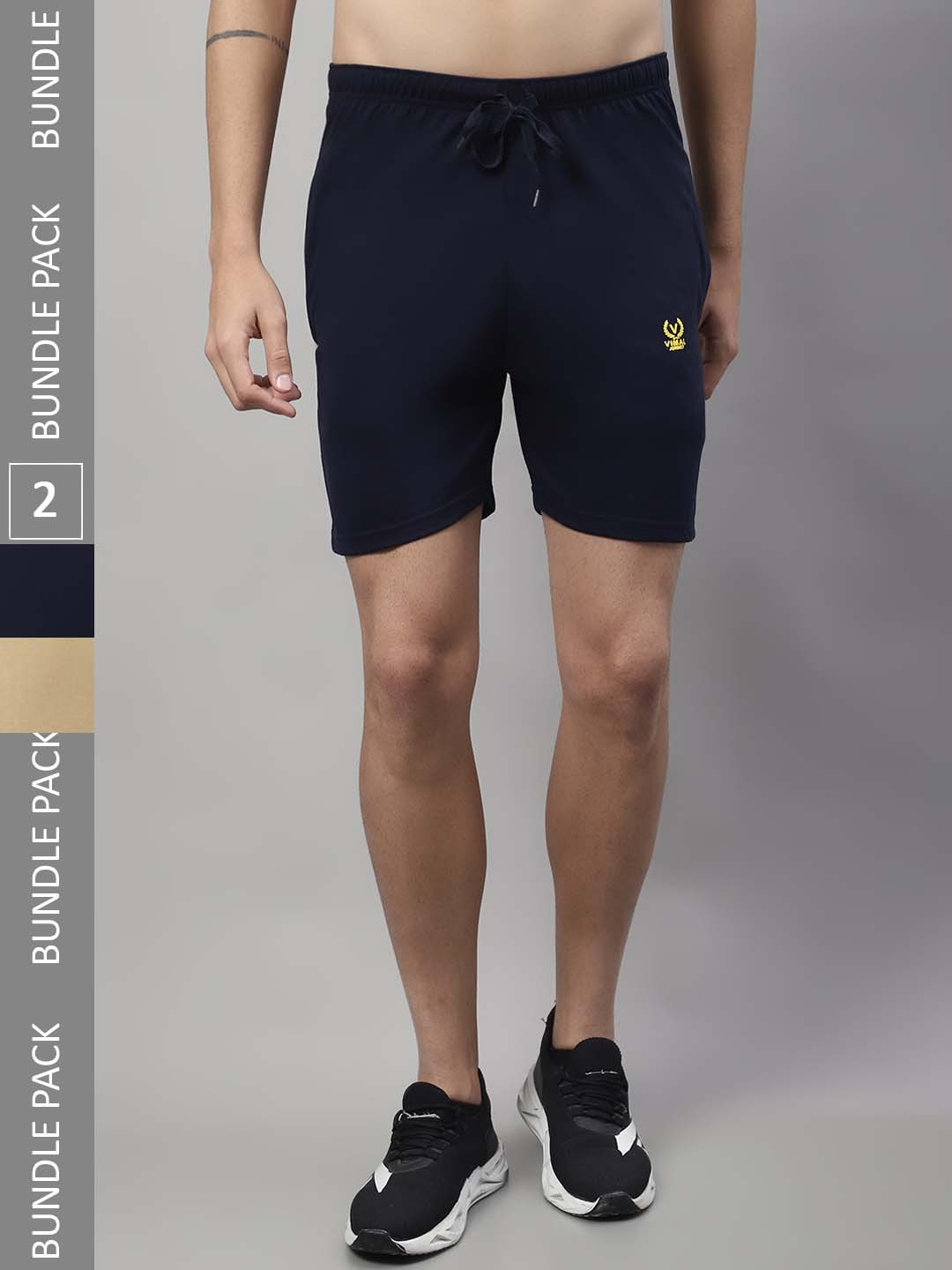

VIMAL JONNEY Men Pack Of 2 Cotton Sports Shorts, Navy blue