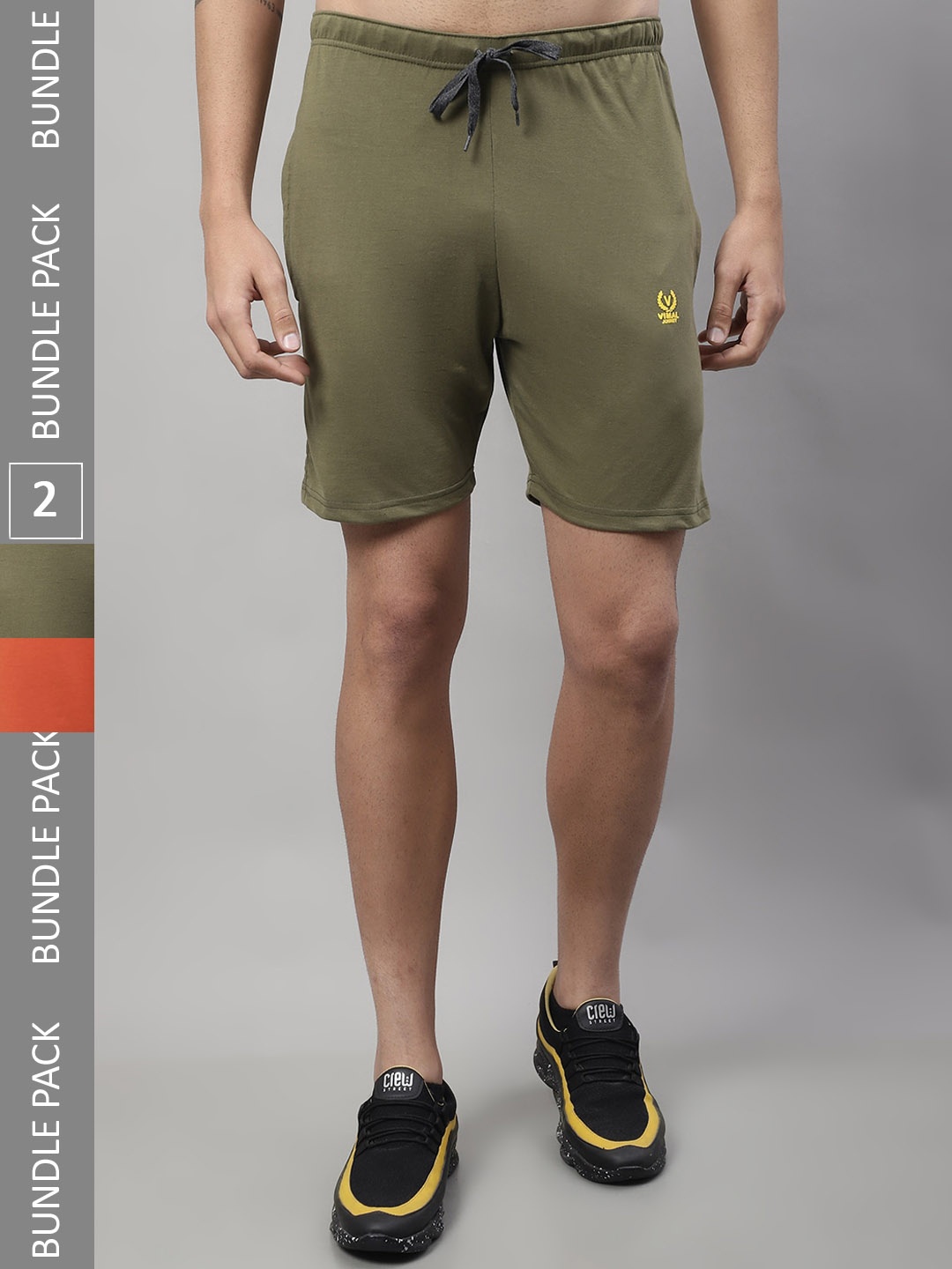 

MACK JONNEY Men Pack Of 2 Mid-Rise Cotton Sports Shorts, Green