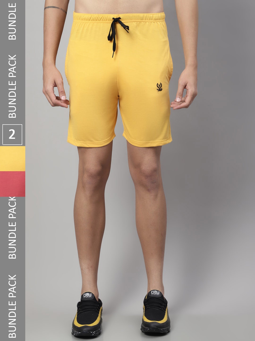 

MACK JONNEY Men Pack Of 2 Cotton Sports Shorts, Yellow