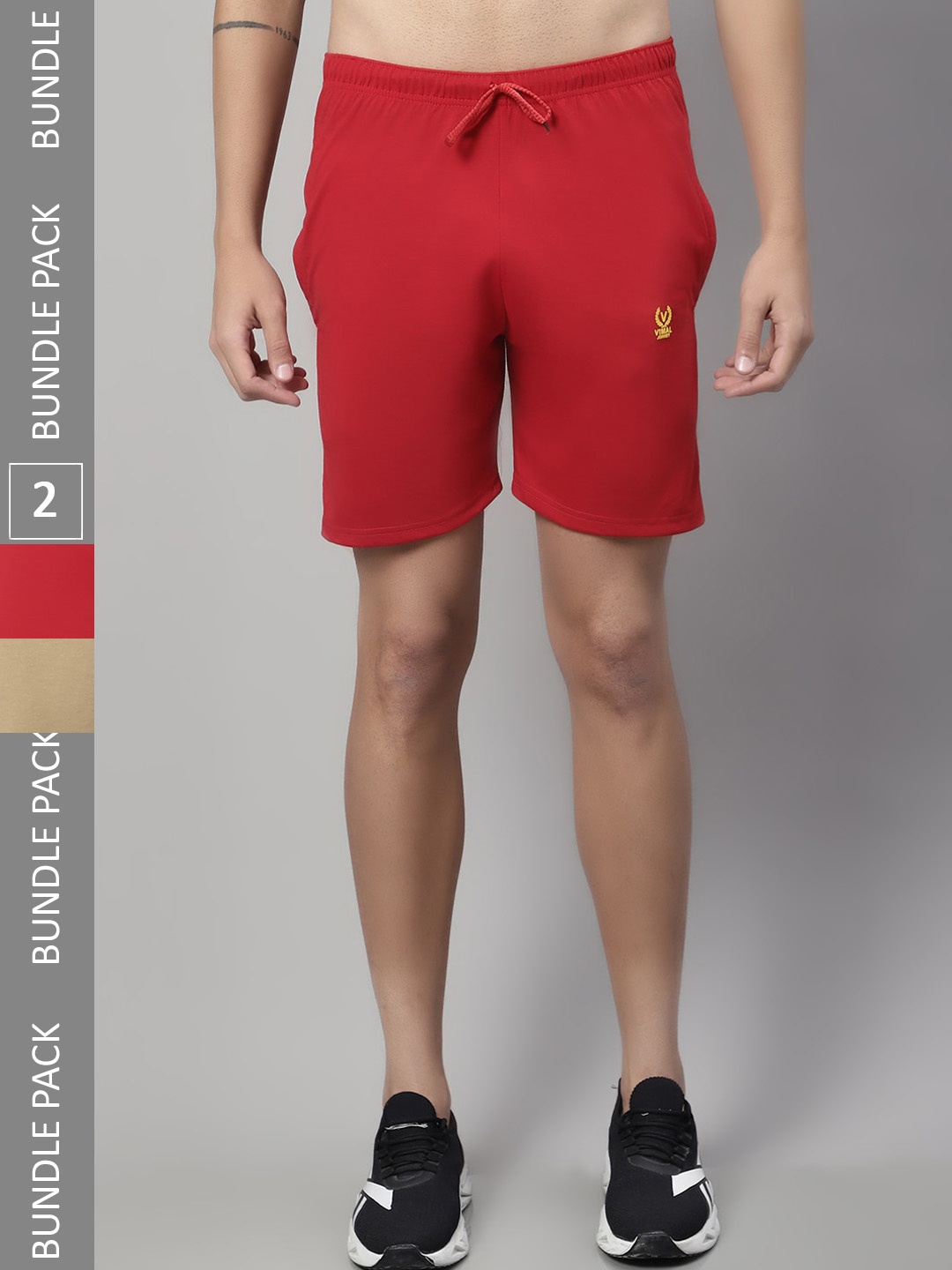 

VIMAL JONNEY Pack Of 2 Men Mid Rise Cotton Sports Shorts, Beige