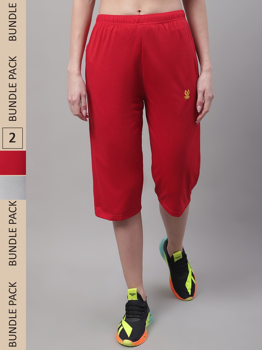 

VIMAL JONNEY Pack of 2 Women Cotton Capris, Red