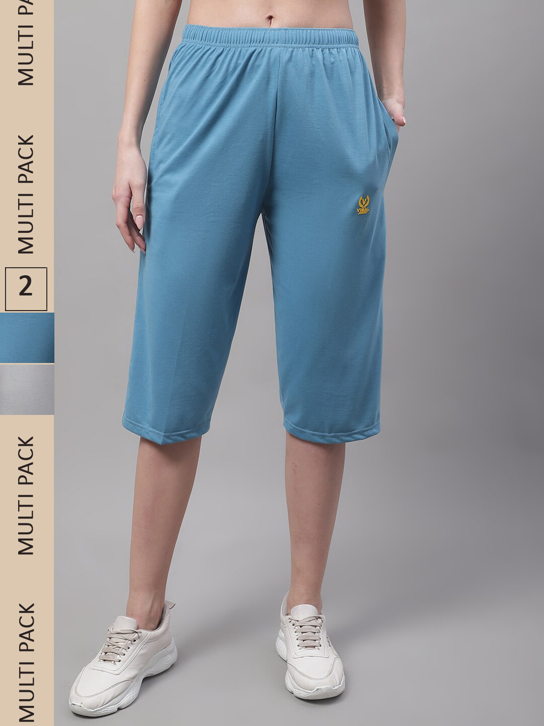 

MACK JONNEY Pack of 2 Women Cotton Capris, Blue