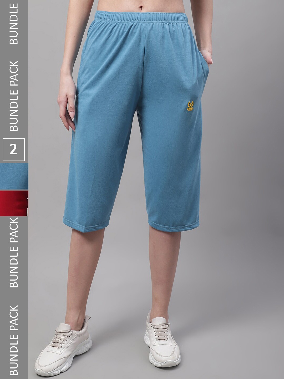 

VIMAL JONNEY Women Pack Of 2 Cotton Capris, Blue