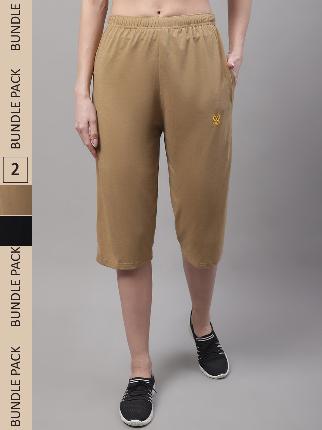 

VIMAL JONNEY Pack of 2 Women Cotton Capris, Brown