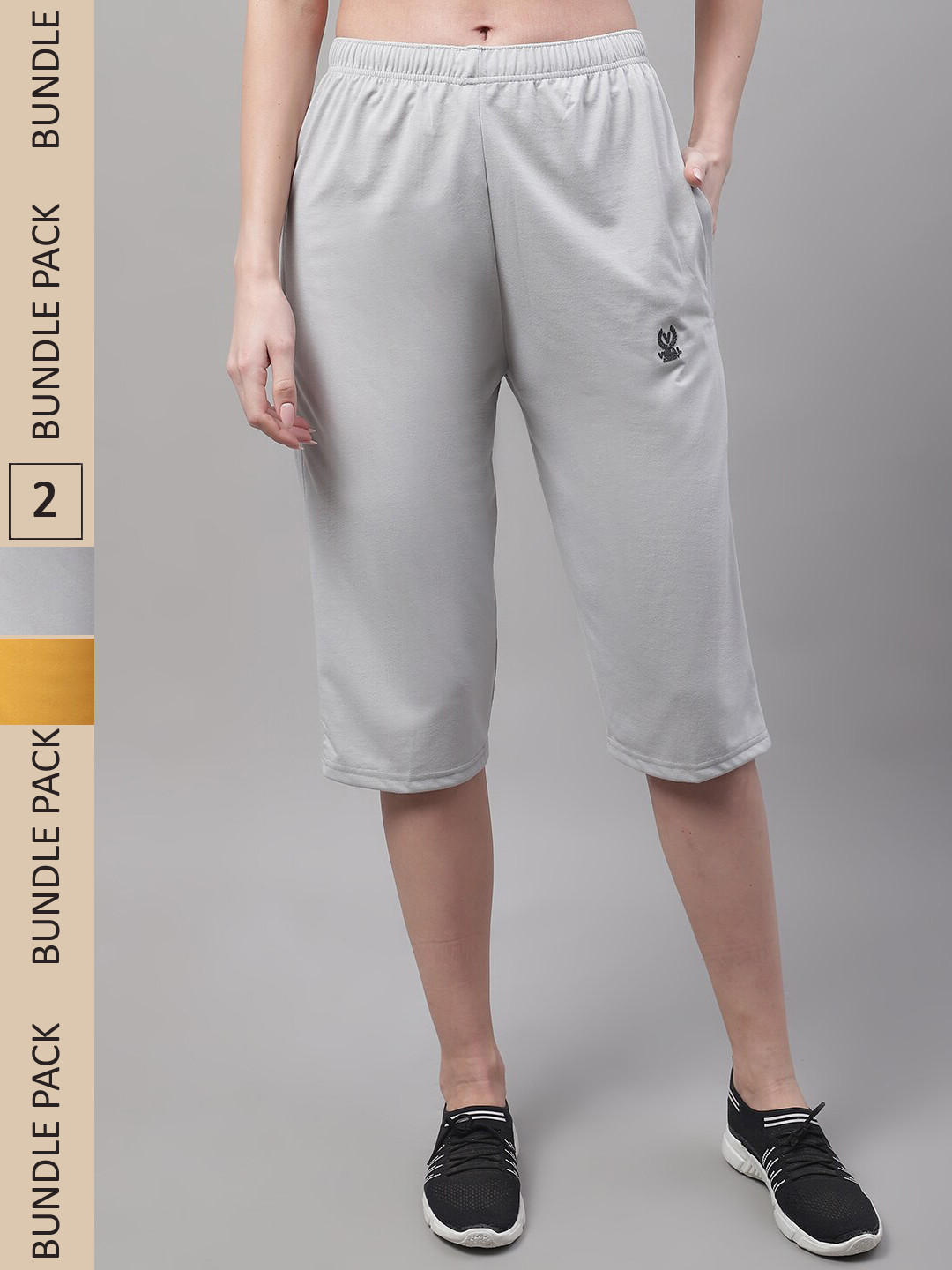 

MACK JONNEY Pack of 2 Mid-Rise Cotton Capris, Grey