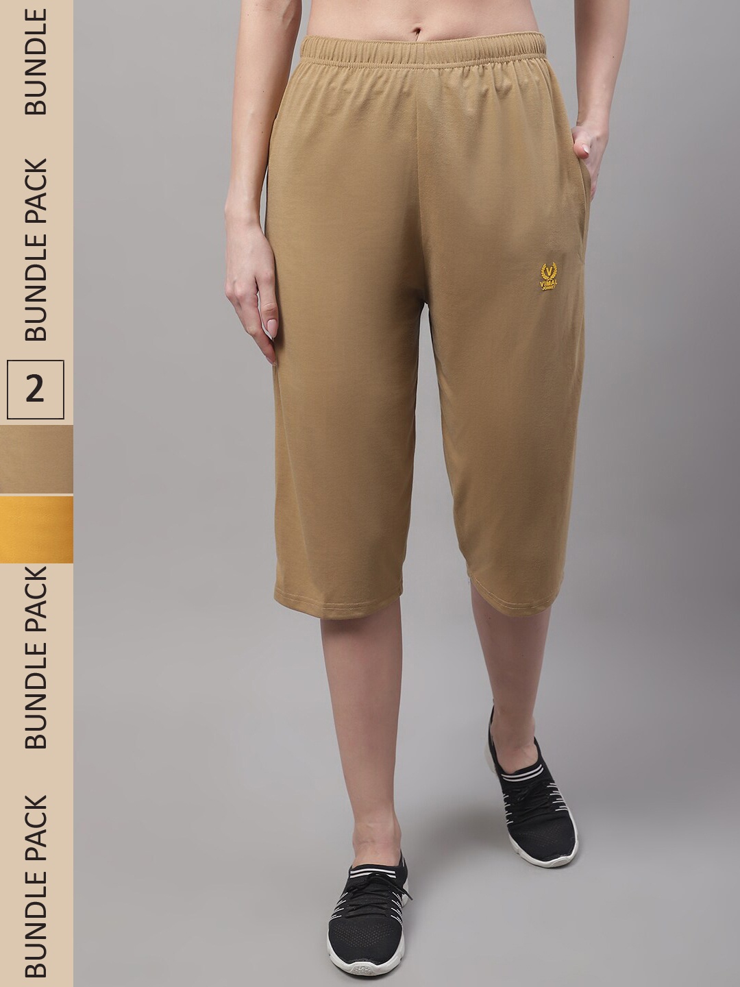 

VIMAL JONNEY Women Pack of 2 Mid-Rise Cotton Capris, Mustard