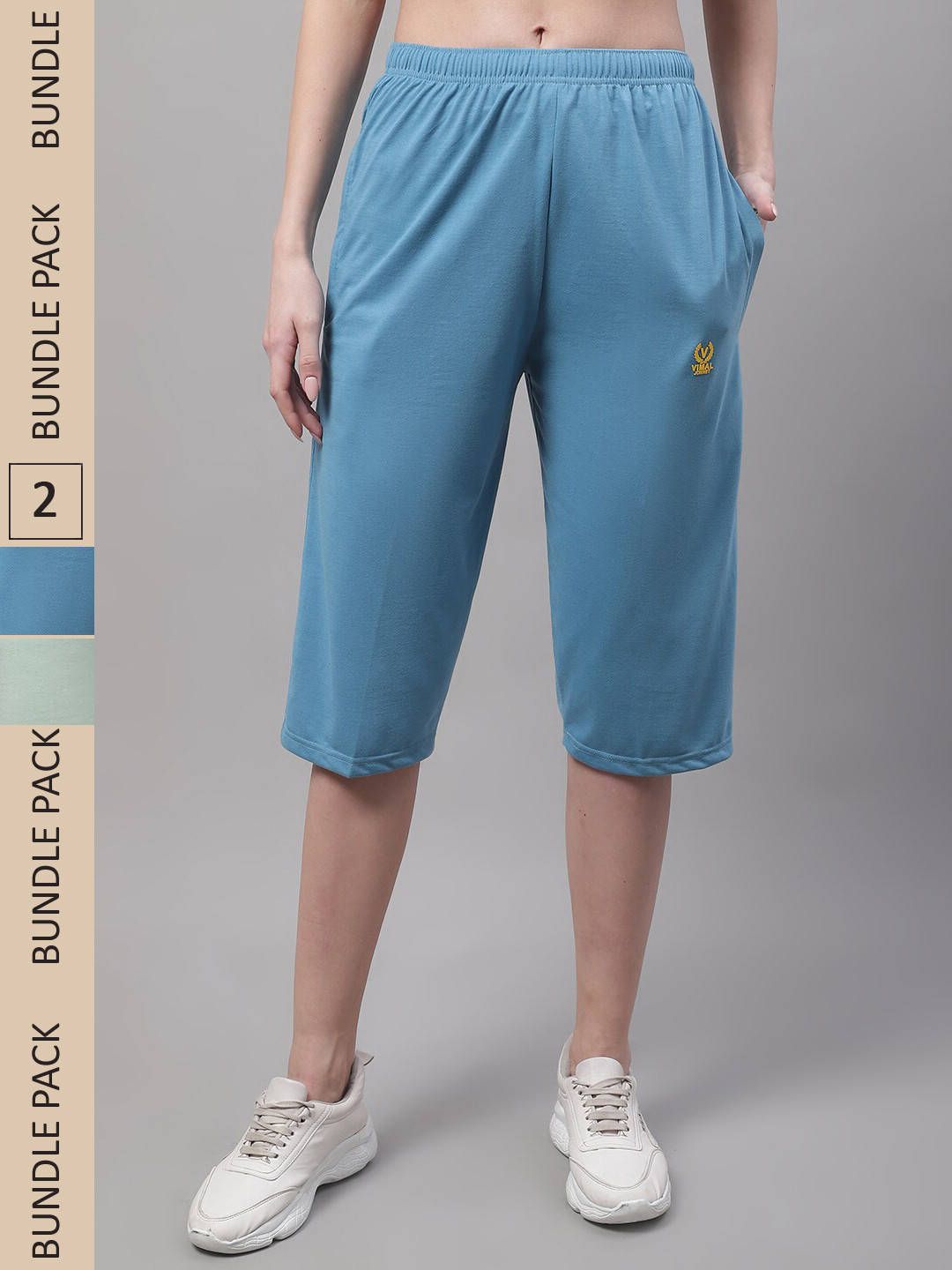 

VIMAL JONNEY Pack of 2 Mid-Rise Cotton Capris, Blue