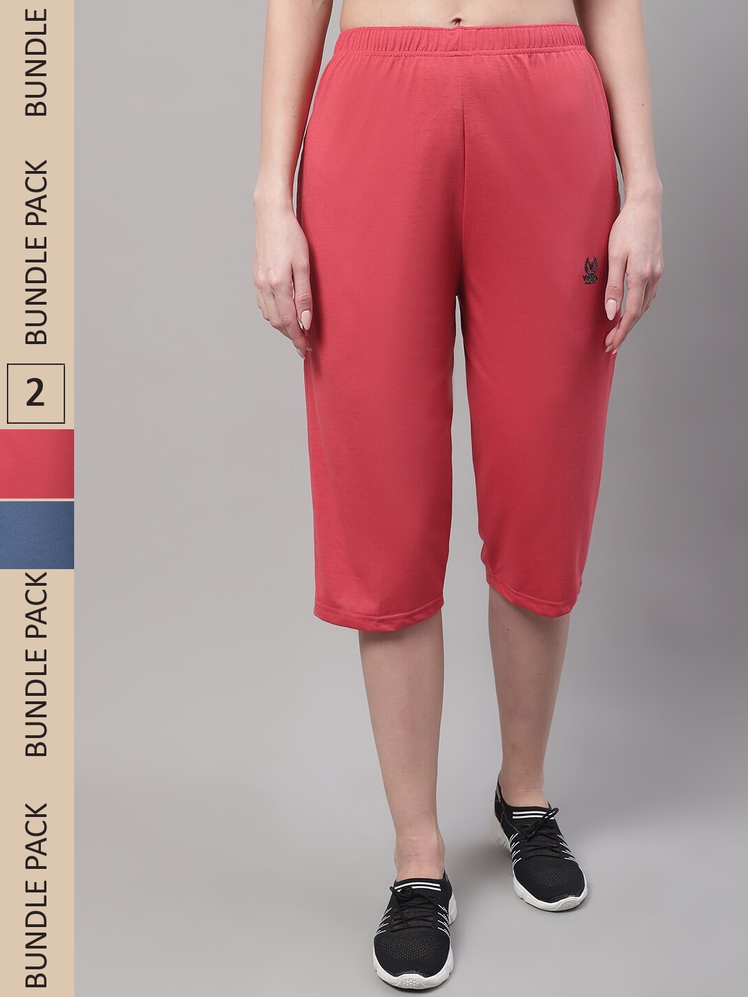 

VIMAL JONNEY Pack of 2 Women Cotton Capris, Coral