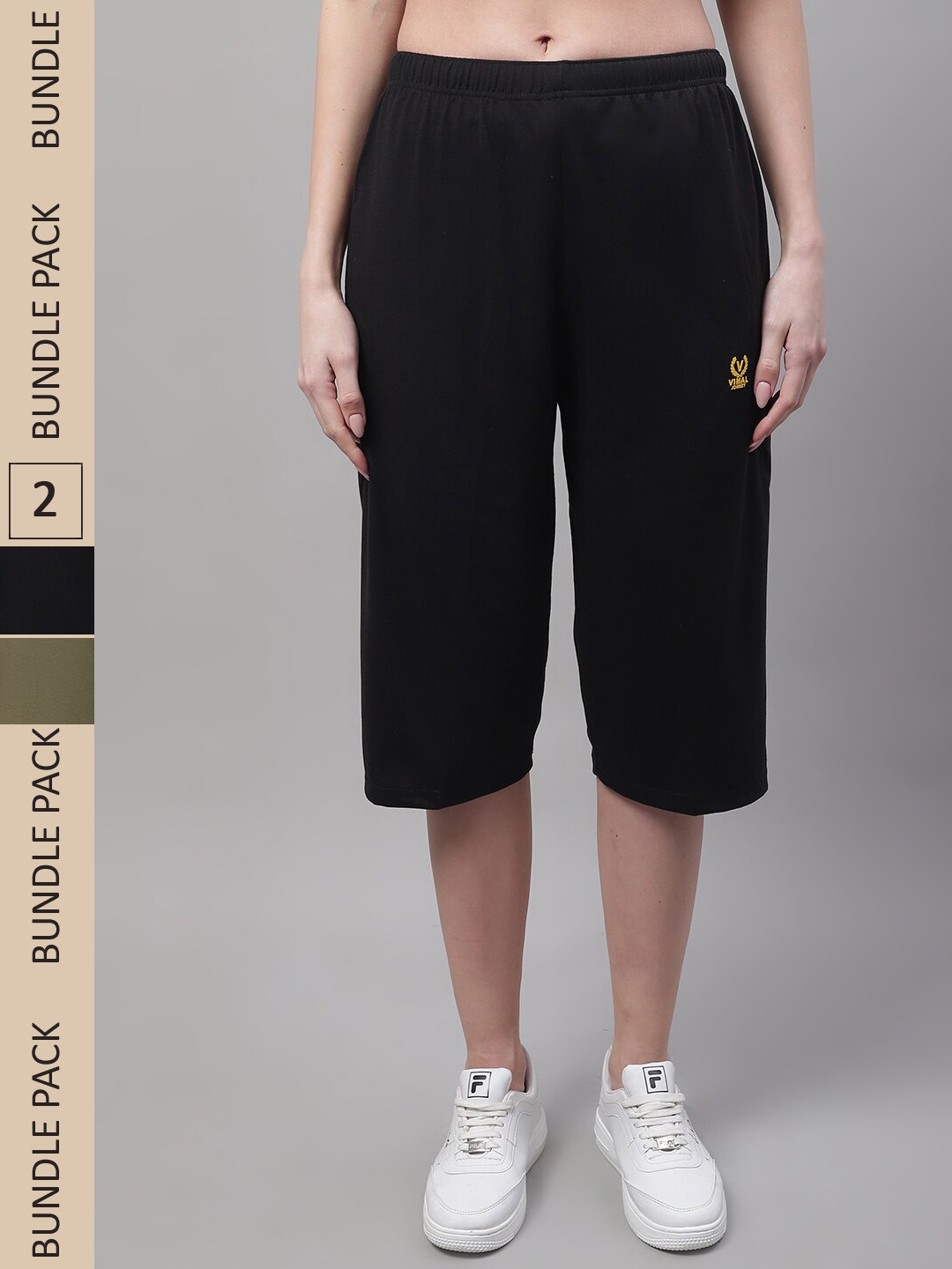 

VIMAL JONNEY Pack of 2 Women Cotton Capris, Black