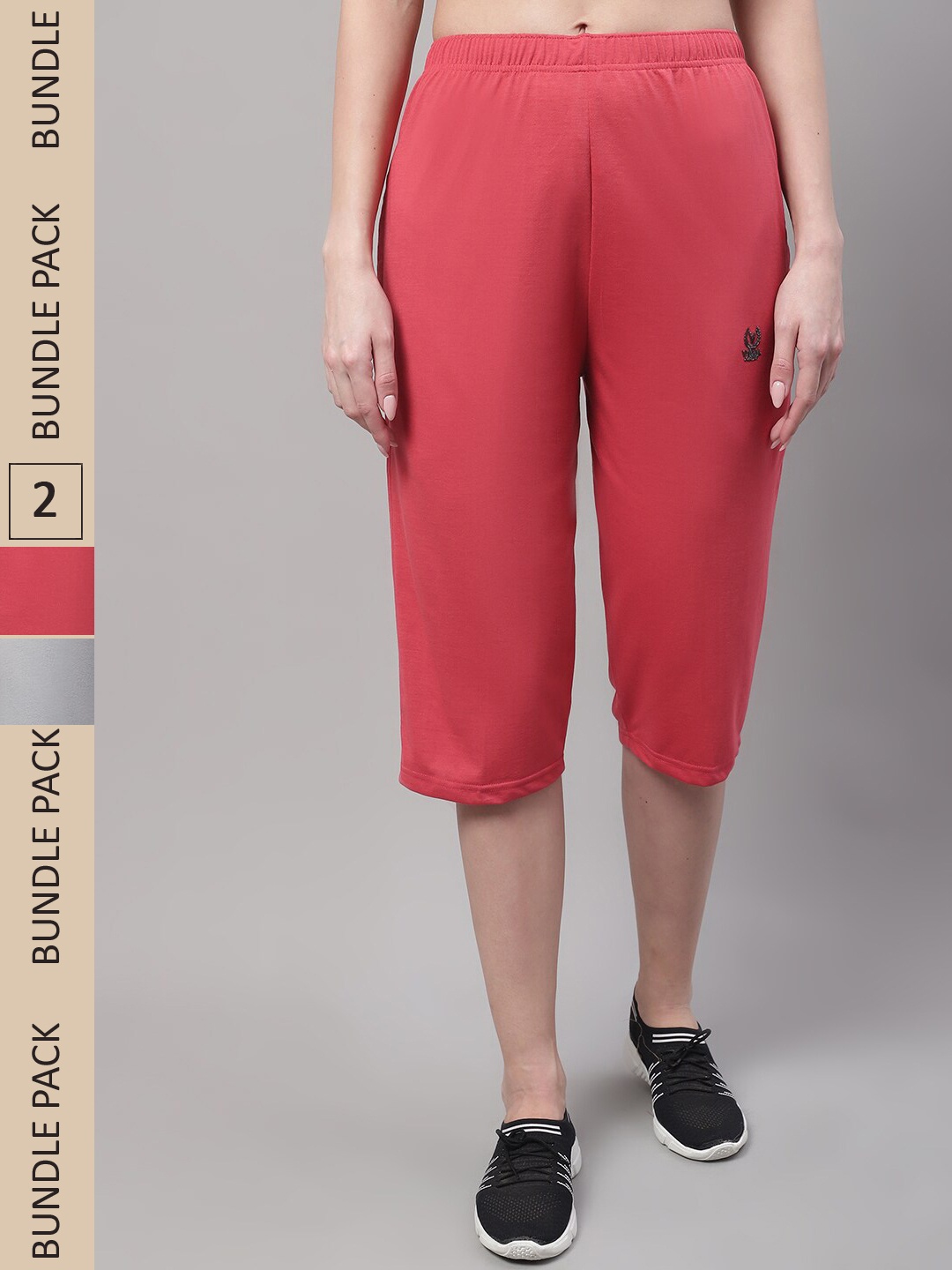 

VIMAL JONNEY Women Pack of 2 Mid-Rise Cotton Capris, Grey