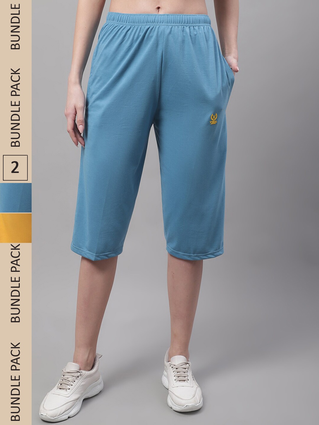 

MACK JONNEY Pack of 2 Mid-Rise Cotton Capris, Yellow