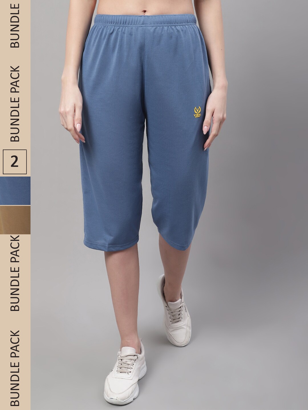 

VIMAL JONNEY Women Pack of 2 Mid-Rise Cotton Capris, Blue