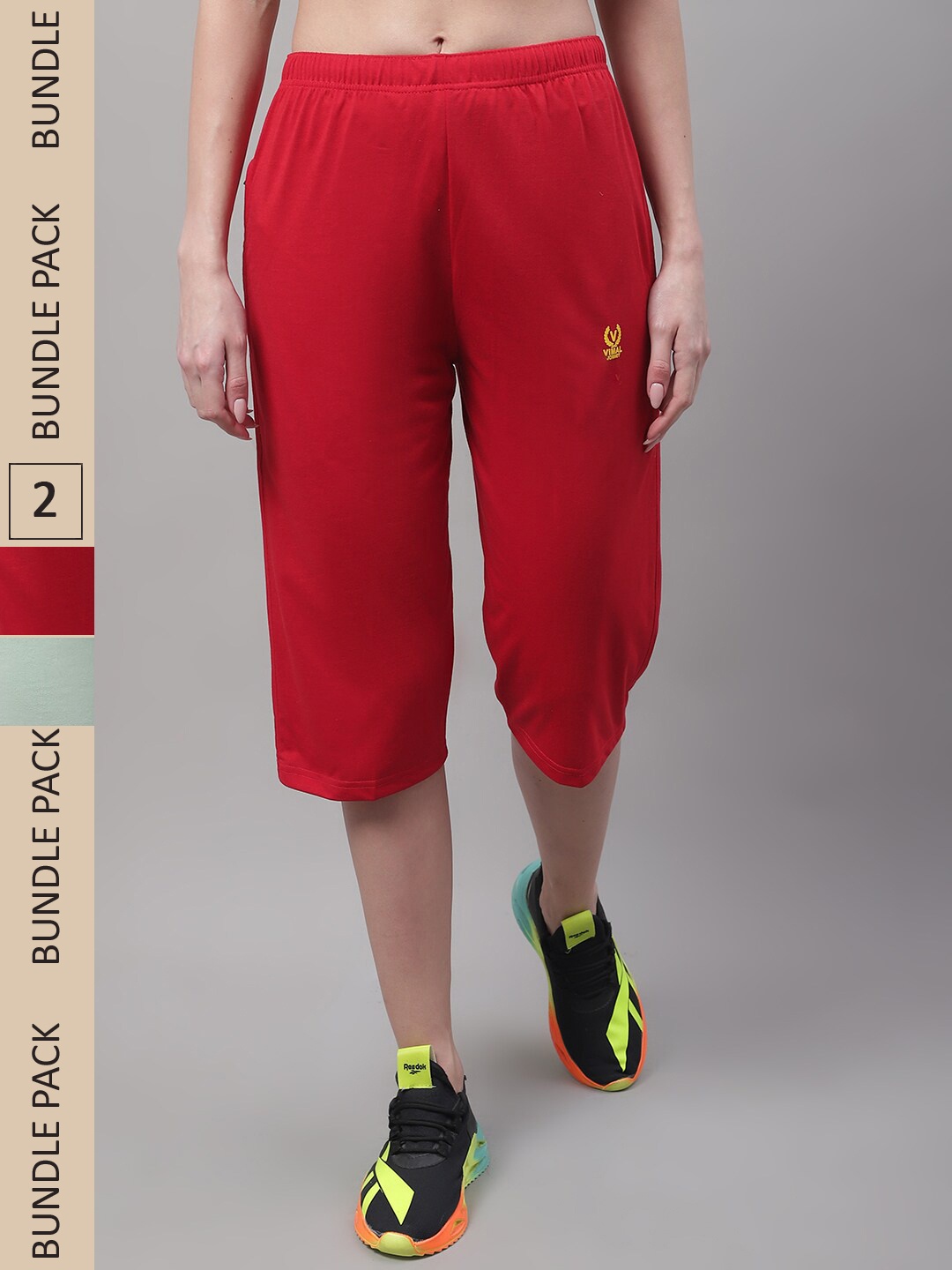

VIMAL JONNEY Women Pack of 2 Mid-Rise Cotton Capris, Red