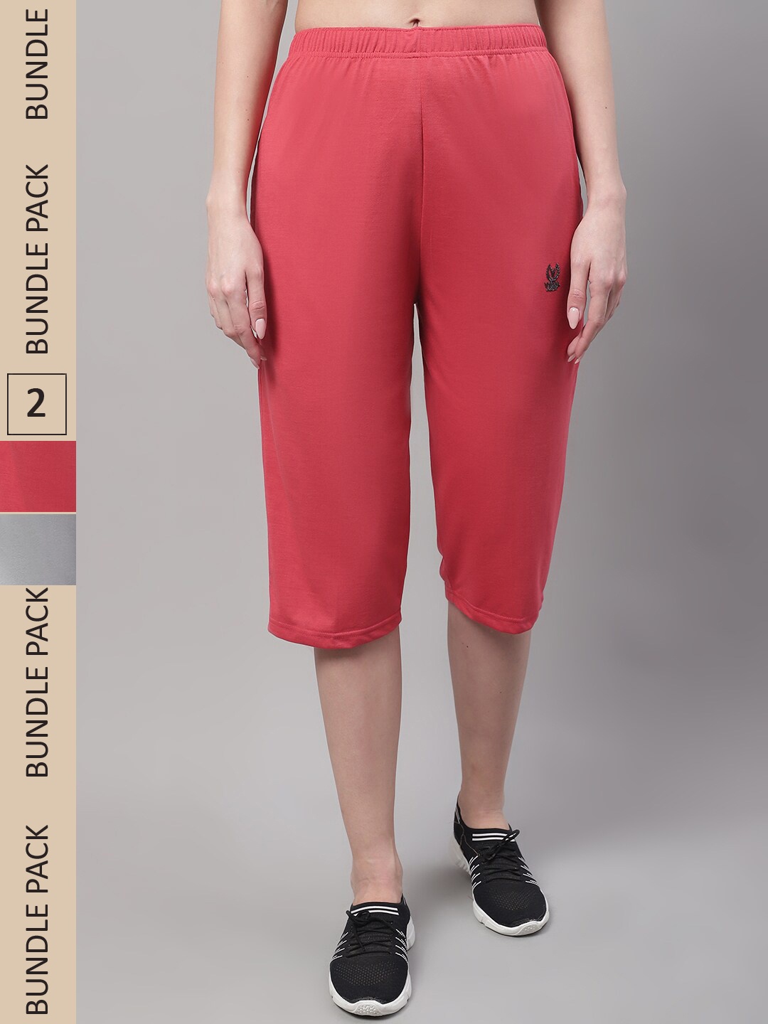 

VIMAL JONNEY Women Pack of 2 Mid-Rise Cotton Capris, Grey