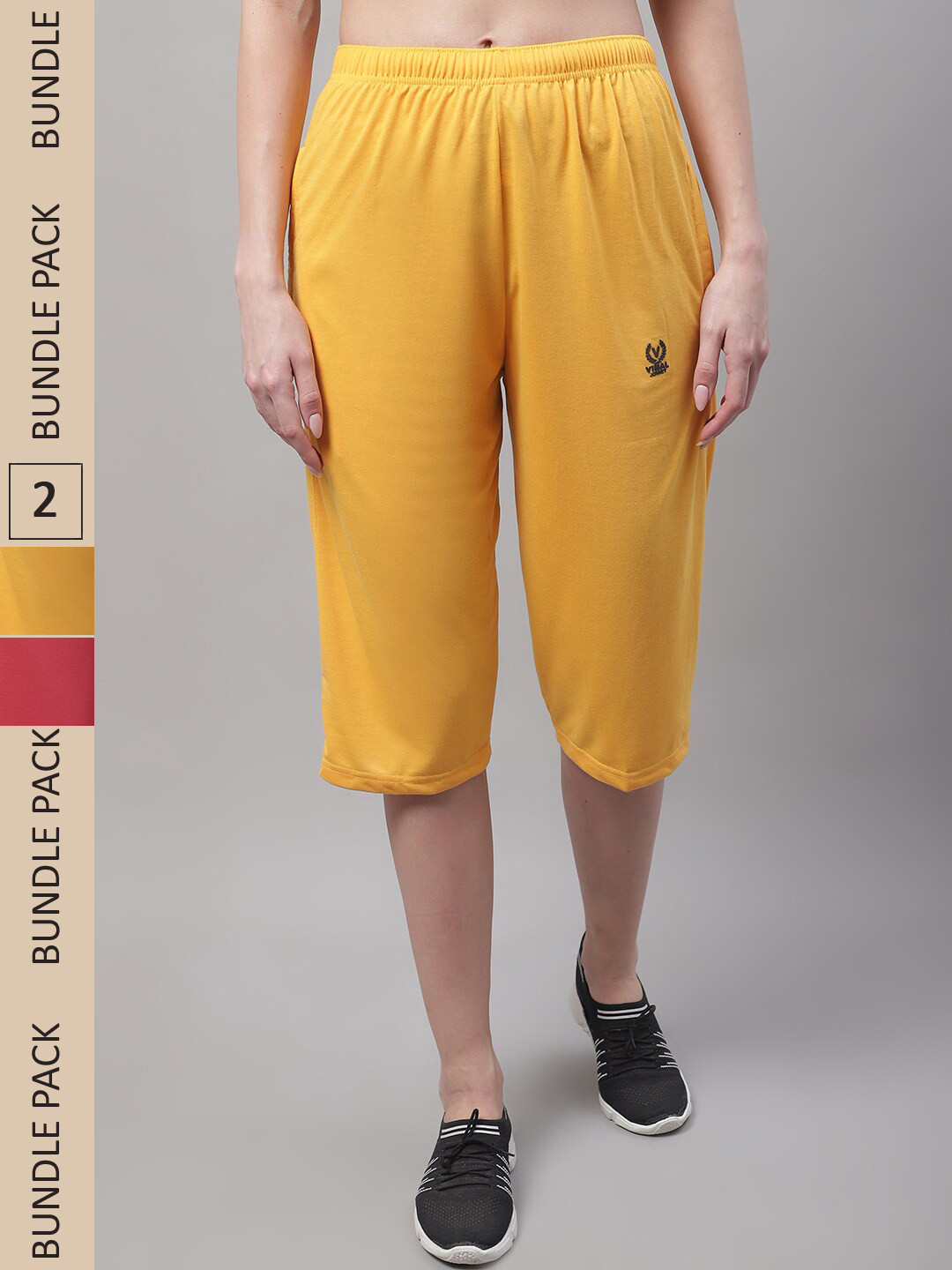 

VIMAL JONNEY Pack of 2 Mid-Rise Cotton Capris, Yellow