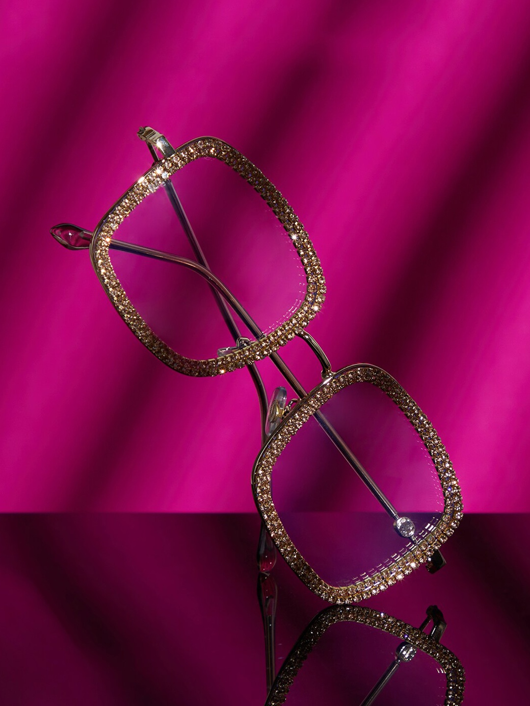 

HAUTE SAUCE by Campus Sutra Women Clear Square Embellished Frames SS23_HSSG2237, Gold