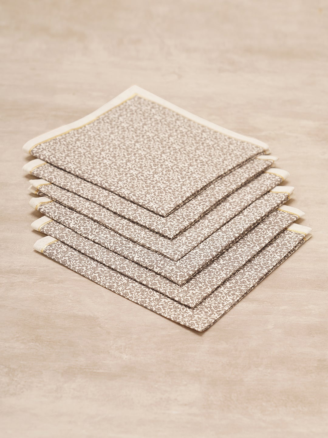

Pure Home and Living Beige 6 Pieces Printed Linen Table Napkins