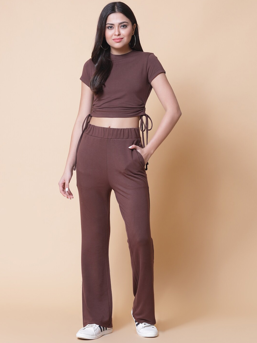 

Strong And Brave Odour free Crop Top With Track Pants Co-Ords, Brown