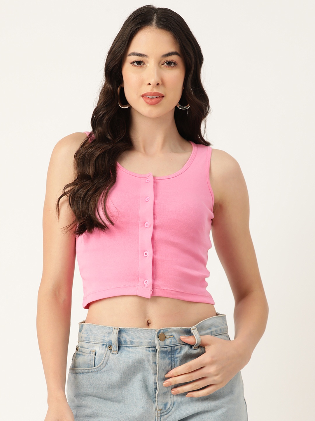 

FEMEA Cotton Tank Crop Top, Pink