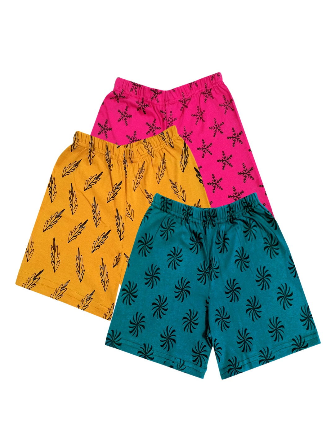 

IndiWeaves Girls Pack Of 3 Printed High-Rise Cotton Shorts, Yellow