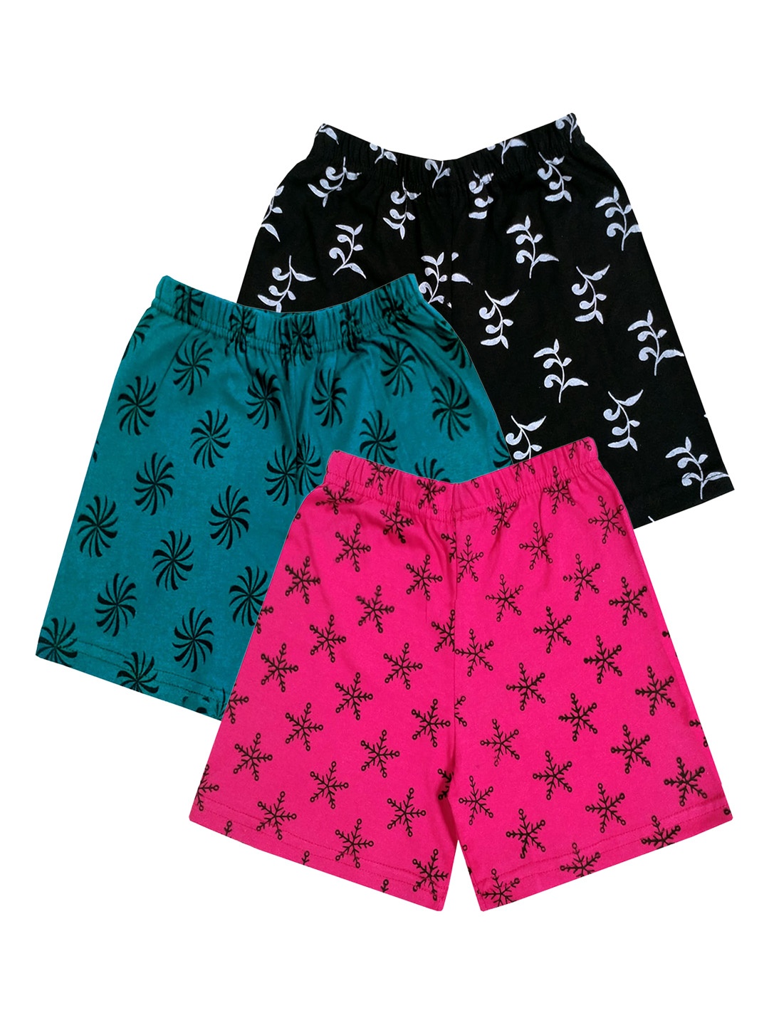 

IndiWeaves Girls Pack Of 3 Printed High-Rise Casual Cotton Shorts, Teal