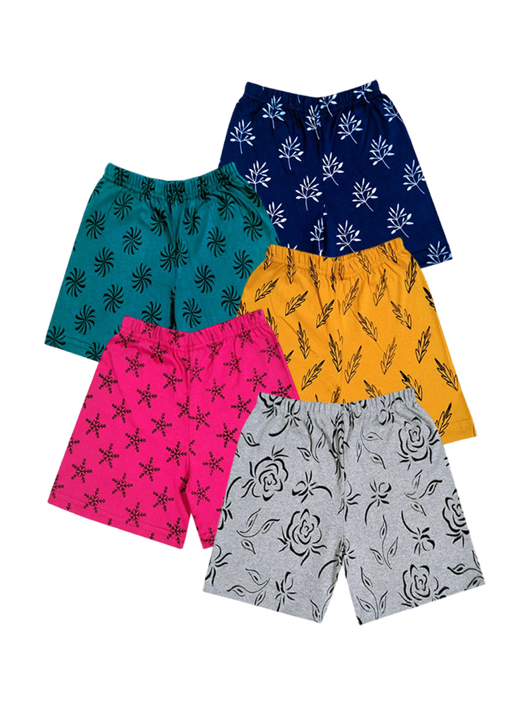 

IndiWeaves Girls Pack Of 5 Printed High-Rise Shorts, Yellow