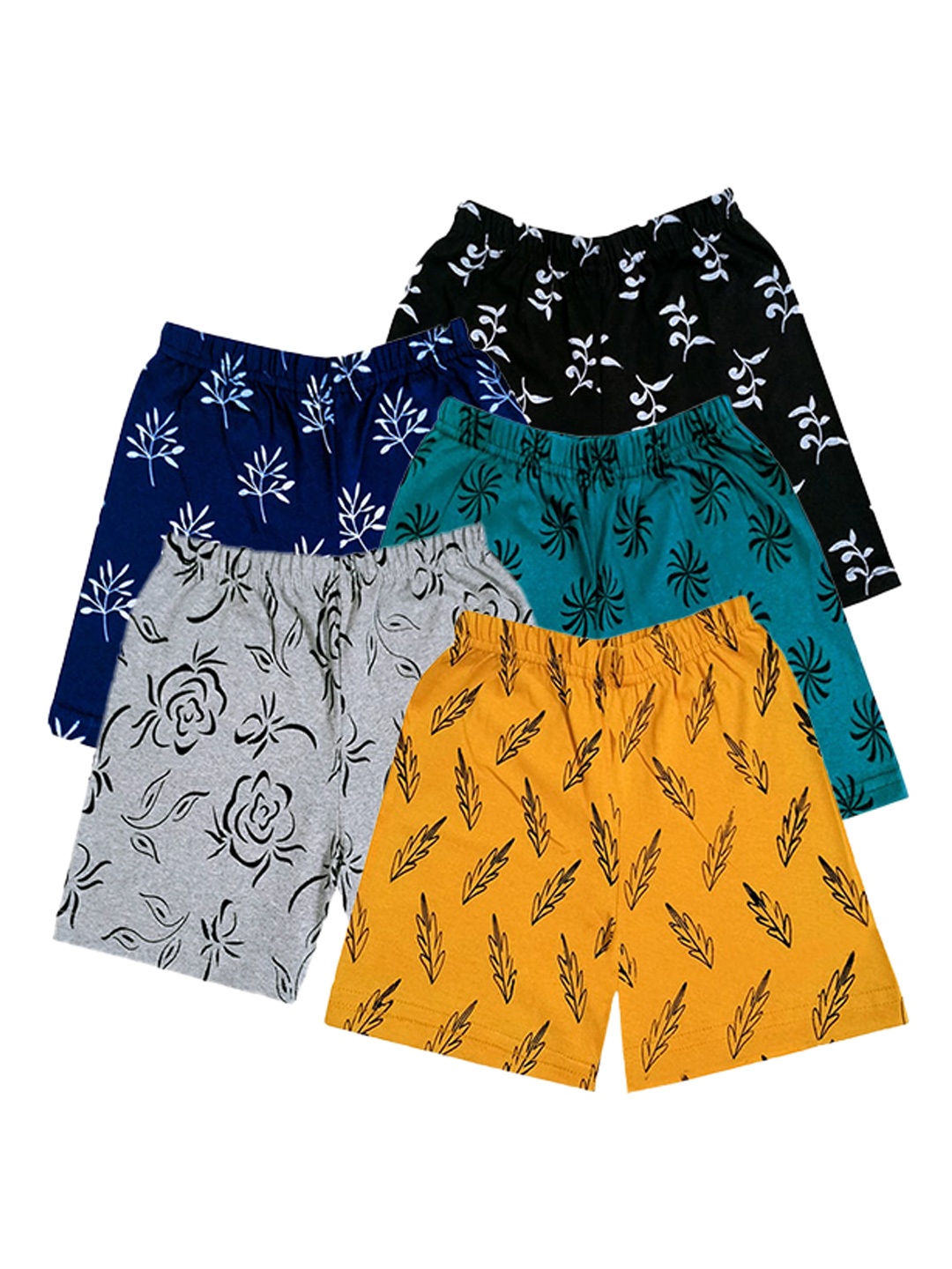 

IndiWeaves Girls Pack Of 5 Printed High-Rise Cotton Shorts, Yellow