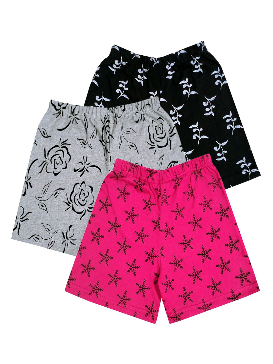 

IndiWeaves Girls Pack Of 3 Printed High-Rise Cotton Shorts, Black
